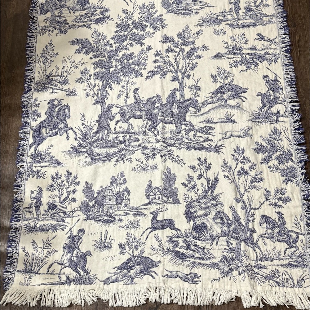 Vintage Blue and White Toile French Country Tapestry Throw Blanket